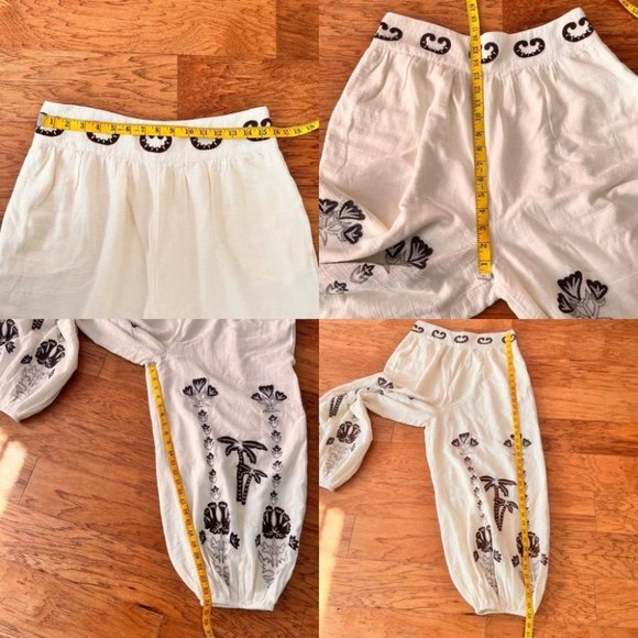 FREE People Kai Embroidered Cropped Top Pants Set Cream Brown Medium New - Picture 9 of 12